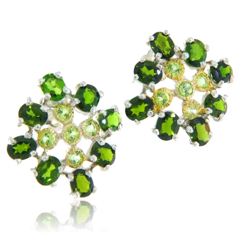 Cercei Argint 925 Accente Aurite Crom Diopsid Peridot Naturale - Eleganta si Rafinament