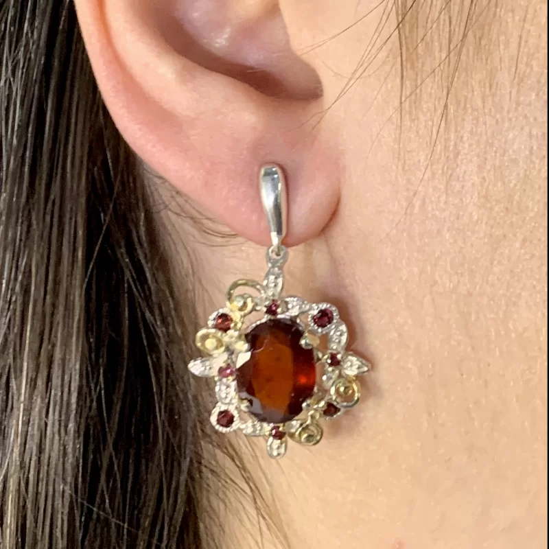 Cercei Argint 925 Accente Aurite Granat Rodolit Naturale - Eleganta Regala