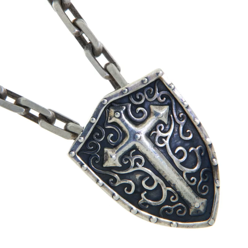 Pandant Argint 925 Scut Medieval Cavalerii Templieri - Curaj si Daruire