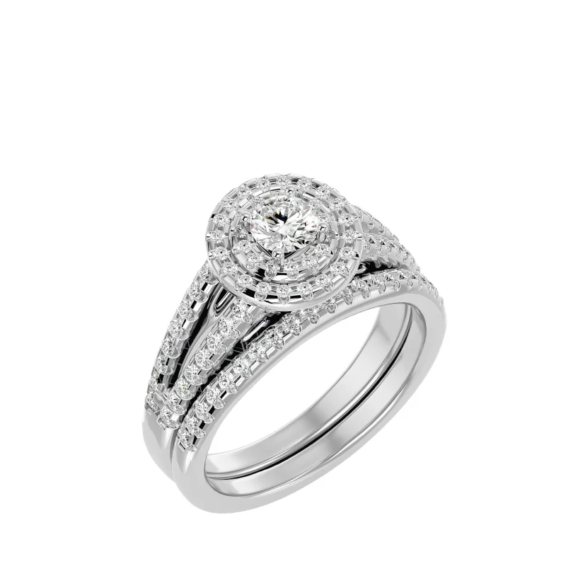 Inel de logodna Halo si Verigheta Semi-Eternity Magnificent Aur 18k Diamante Naturale - Anais