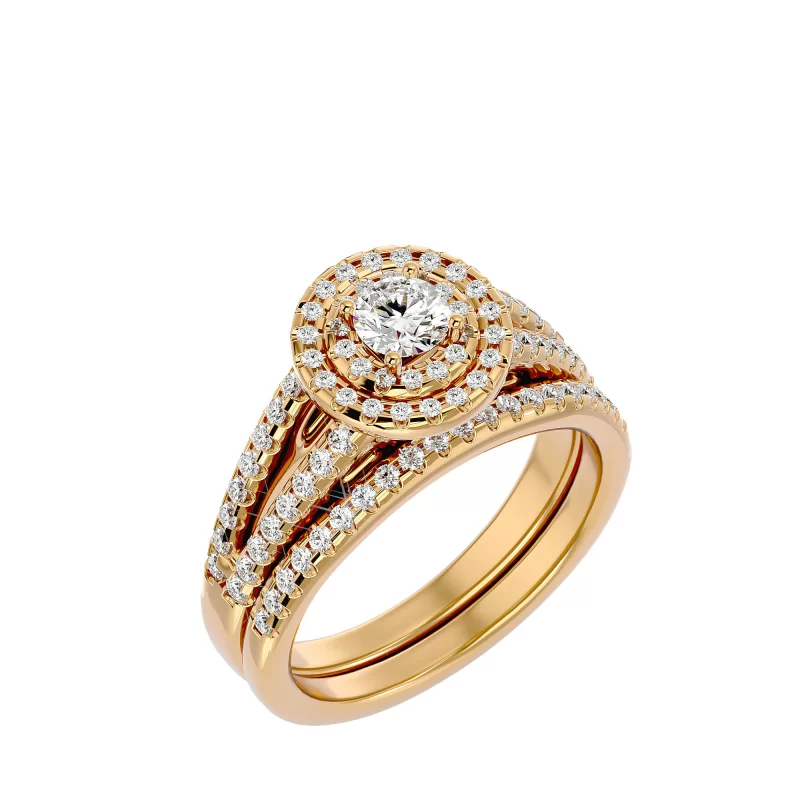 Inel de logodna Halo si Verigheta Semi-Eternity Magnificent Aur 18k Diamante Naturale - Anais