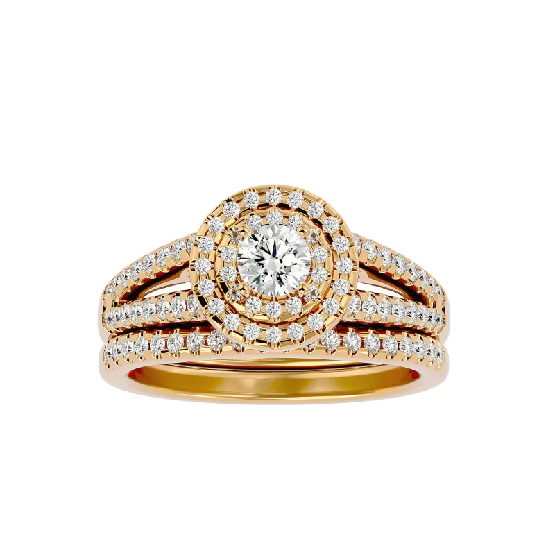 Inel de logodna Halo si Verigheta Semi-Eternity Magnificent Aur 18k Diamante Naturale - Anais