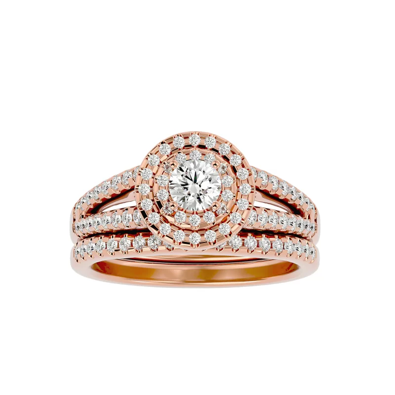 Inel de logodna Halo si Verigheta Semi-Eternity Magnificent Aur 18k Diamante Naturale - Anais