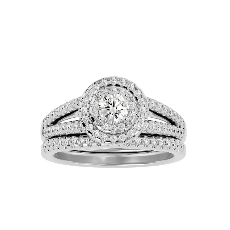 Inel de logodna Halo si Verigheta Semi-Eternity Magnificent Aur 18k Diamante Naturale - Anais