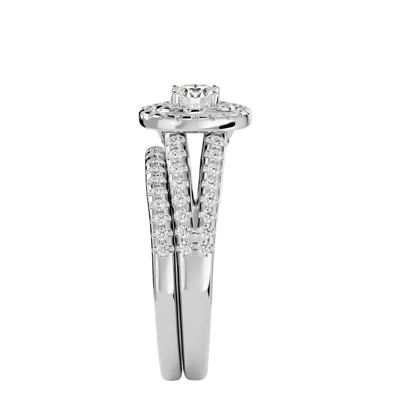 Inel de logodna Halo si Verigheta Semi-Eternity Magnificent Aur 18k Diamante Naturale - Anais