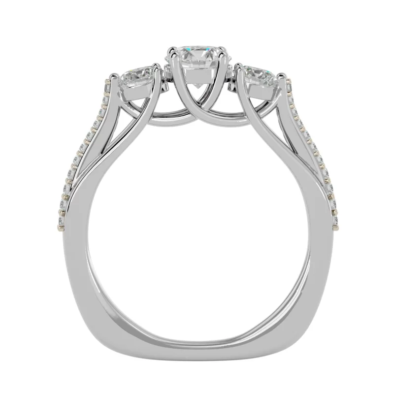 Inel de Logodna Triple-stone Aur Alb 18k Diamante Naturale - Colette