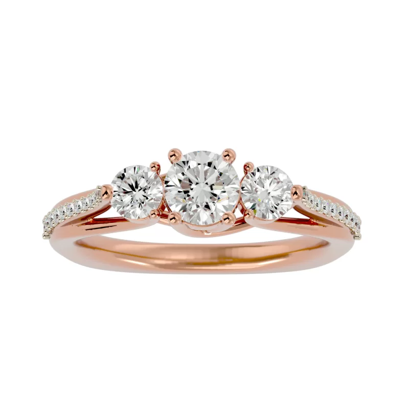 Inel de Logodna Three-stone Aur Roz 18k Diamante Naturale - Colette
