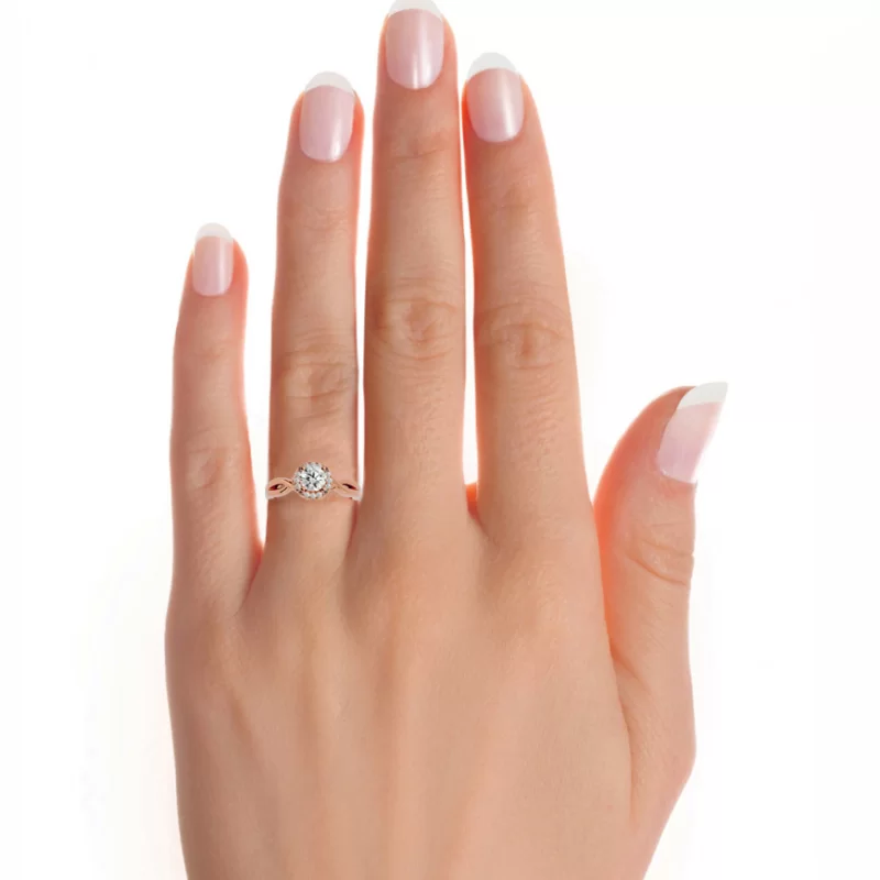Inel de Logodna Noble Halo Rose Aur 18k Genuine Diamonds - Olivia