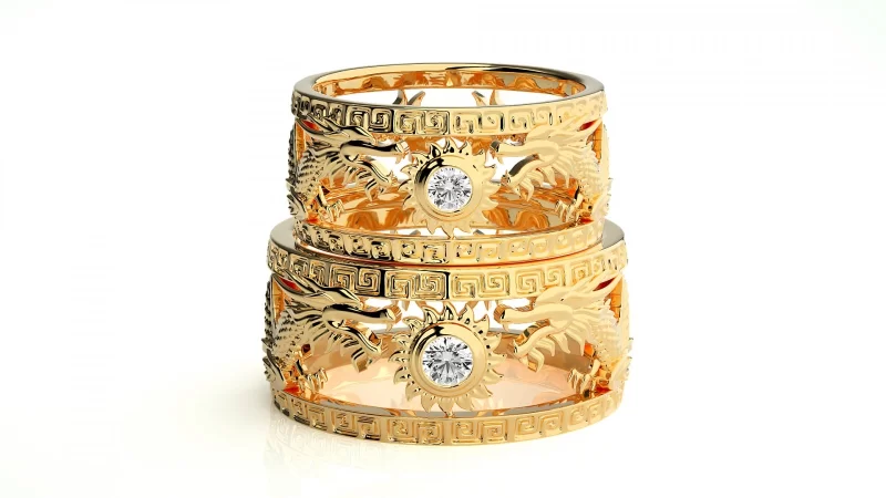 Verighete Couple Artistic Carved Aur 18k Pure Diamonds - Beijing