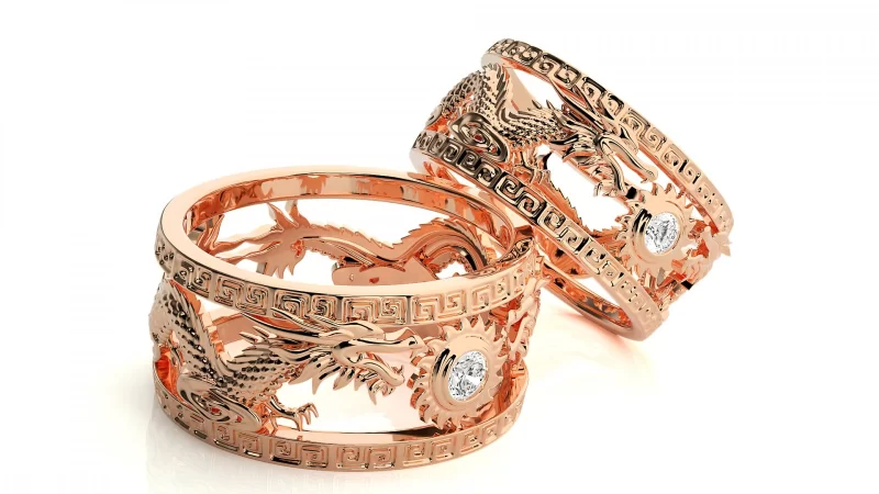 Verighete Couple Artistic Carved Aur 18k Pure Diamonds - Beijing