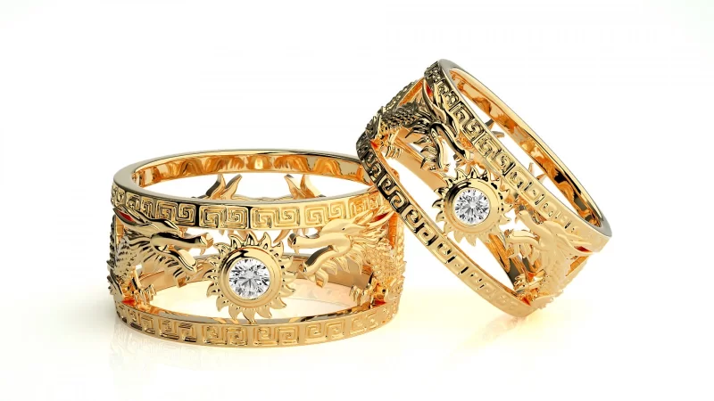 Verighete Couple Artistic Carved Aur 18k Pure Diamonds - Beijing