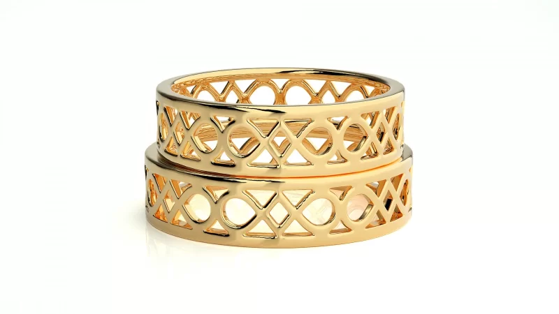 Verighete Cuplu Stylish Ornated Carved Aur 18k - Damasc