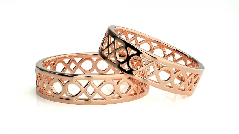 Verighete Cuplu Stylish Ornated Carved Aur 18k - Damasc