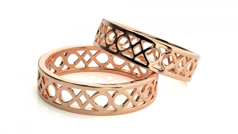 Verighete Cuplu Stylish Ornated Carved Aur 18k - Damasc