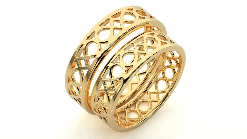 Verighete Cuplu Stylish Ornated Carved Aur 18k - Damasc
