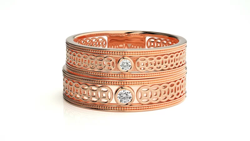 Verighete Cuplu Enchanting Carved Aur 18k Genuine Diamonds - Bordeaux