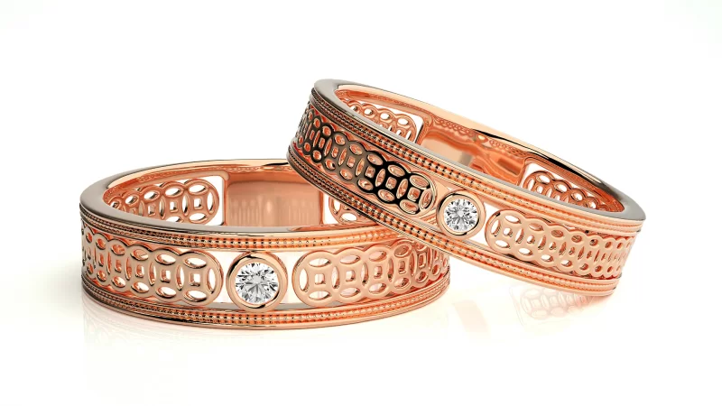 Verighete Cuplu Enchanting Carved Aur 18k Genuine Diamonds - Bordeaux