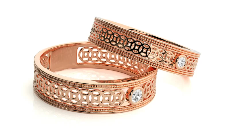 Verighete Cuplu Enchanting Carved Aur 18k Genuine Diamonds - Bordeaux