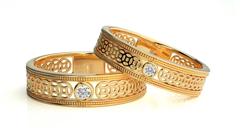 Verighete Cuplu Enchanting Carved Aur 18k Genuine Diamonds - Bordeaux