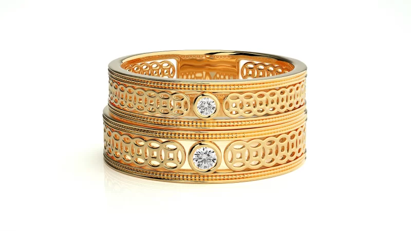 Verighete Cuplu Enchanting Carved Aur 18k Genuine Diamonds - Bordeaux