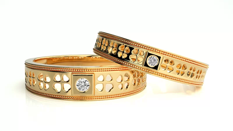 Verighete Cuplu Charming Clovers Carved Aur 18k Genuine Diamonds - Dordogne