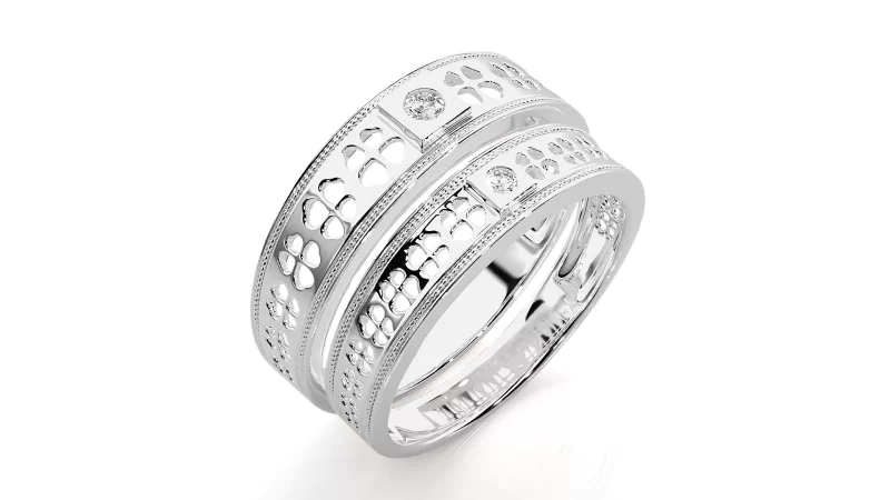 Verighete Cuplu Charming Clovers Carved Aur 18k Genuine Diamonds - Dordogne