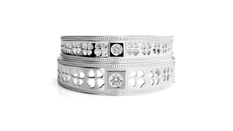 Verighete Cuplu Charming Clovers Carved Aur 18k Genuine Diamonds - Dordogne