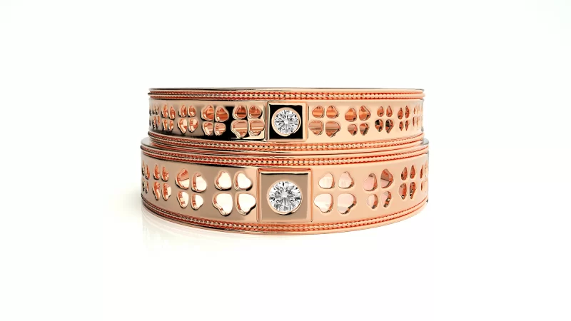 Verighete Cuplu Charming Clovers Carved Aur 18k Genuine Diamonds - Dordogne