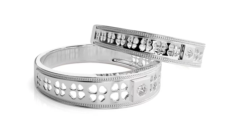 Verighete Cuplu Charming Clovers Carved Aur 18k Genuine Diamonds - Dordogne