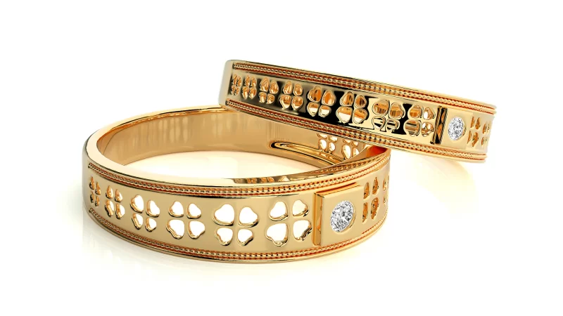 Verighete Cuplu Charming Clovers Carved Aur 18k Genuine Diamonds - Dordogne