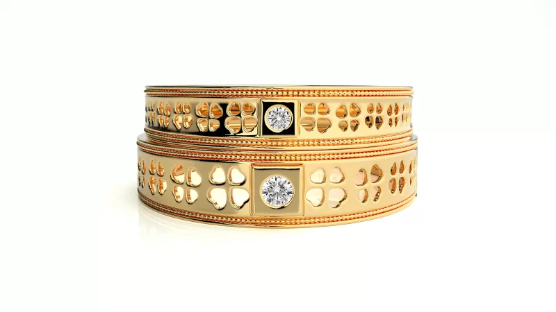 Verighete Cuplu Charming Clovers Carved Aur 18k Genuine Diamonds - Dordogne