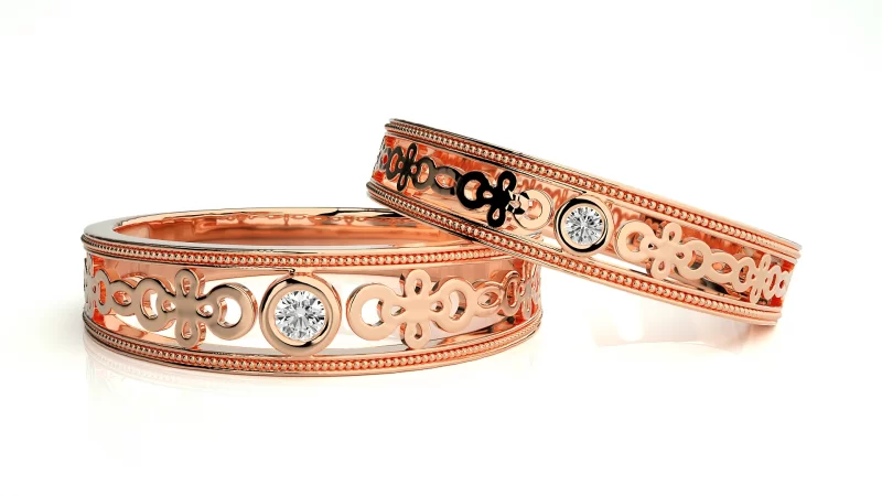 Verighete Cuplu Fascinating Pattern Carved Aur 18k Pure Diamonds - Lille