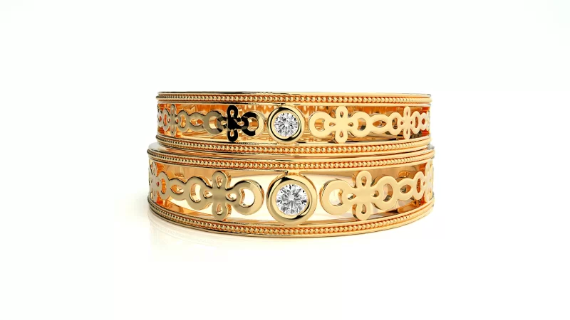 Verighete Cuplu Fascinating Pattern Carved Aur 18k Pure Diamonds - Lille