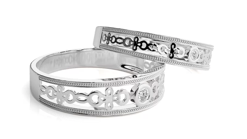 Verighete Cuplu Fascinating Pattern Carved Aur 18k Pure Diamonds - Lille
