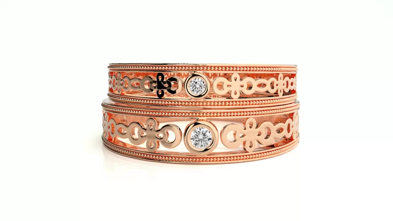 Verighete Cuplu Fascinating Pattern Carved Aur 18k Pure Diamonds - Lille