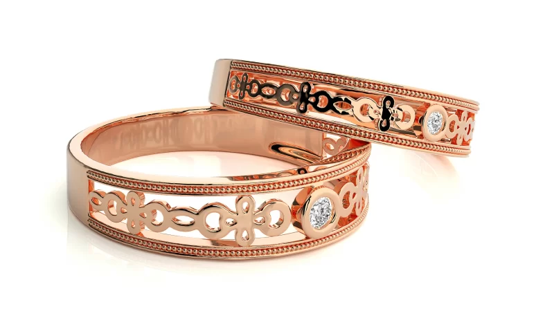 Verighete Cuplu Fascinating Pattern Carved Aur 18k Pure Diamonds - Lille