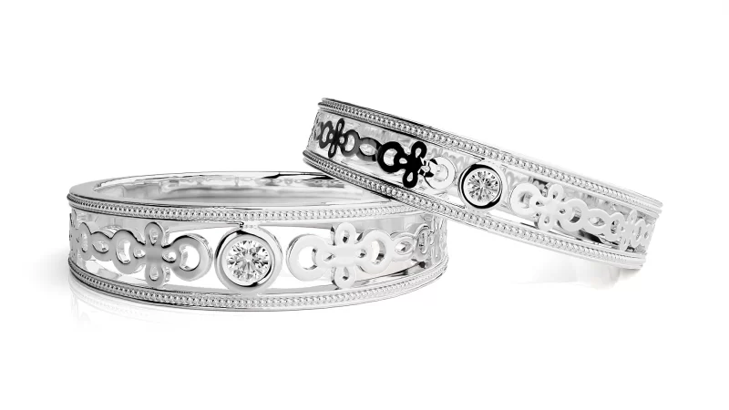 Verighete Cuplu Fascinating Pattern Carved Aur 18k Pure Diamonds - Lille