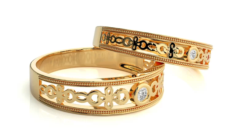 Verighete Cuplu Fascinating Pattern Carved Aur 18k Pure Diamonds - Lille