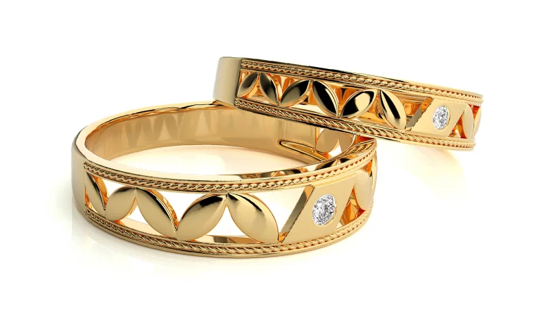 Verighete Cuplu Stylish Carved Aur 18k Natural Diamonds - Manaus