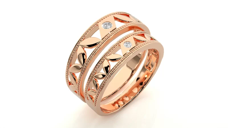 Verighete Cuplu Stylish Carved Aur 18k Natural Diamonds - Manaus