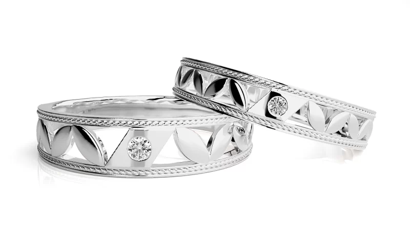 Verighete Cuplu Stylish Carved Aur 18k Natural Diamonds - Manaus