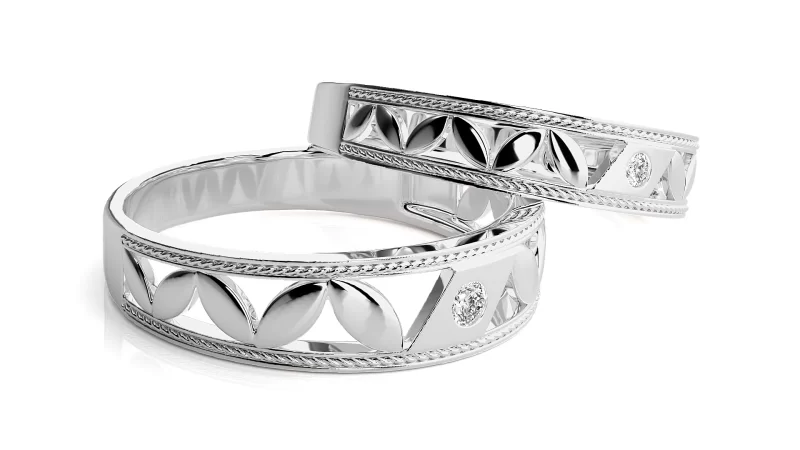 Verighete Cuplu Stylish Carved Aur 18k Natural Diamonds - Manaus