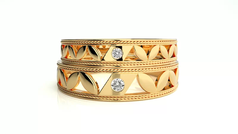 Verighete Cuplu Stylish Carved Aur 18k Natural Diamonds - Manaus
