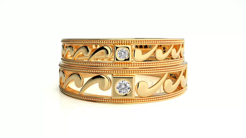 Verighete Cuplu Fluid Carved Aur 18k Real Diamonds - Campo Grande