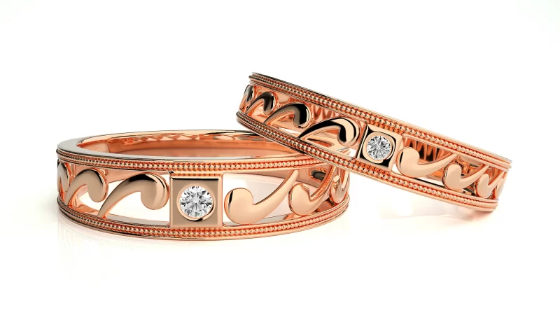 Verighete Cuplu Fluid Carved Aur 18k Real Diamonds - Campo Grande