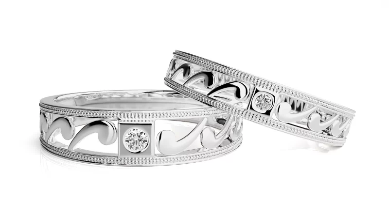 Verighete Cuplu Fluid Carved Aur 18k Real Diamonds - Campo Grande