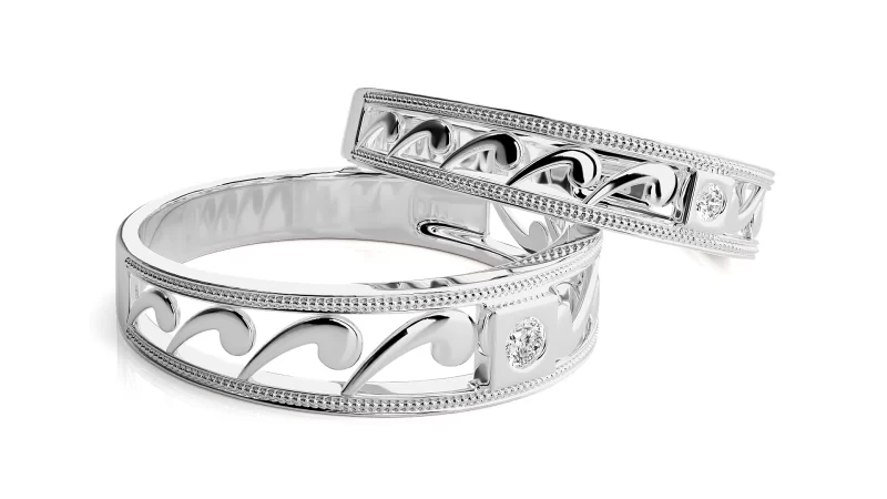 Verighete Cuplu Fluid Carved Aur 18k Real Diamonds - Campo Grande