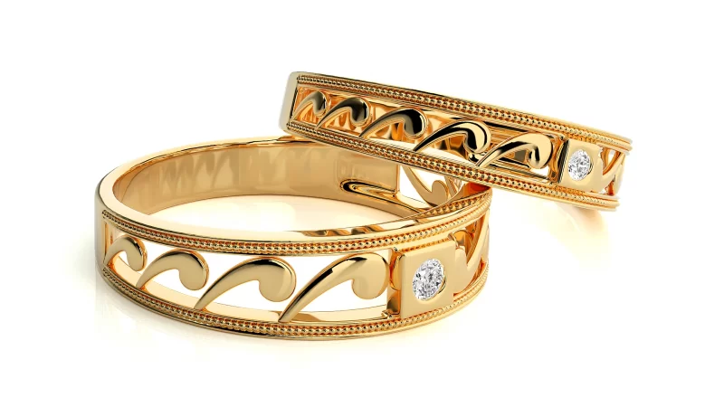 Verighete Cuplu Fluid Carved Aur 18k Real Diamonds - Campo Grande
