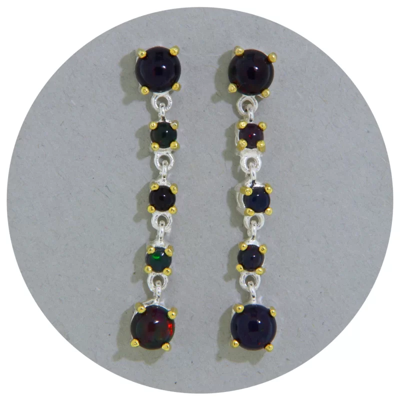 Cercei Argint 925 Accente Aurite Opal Negru Natural - Stil si Rafinament