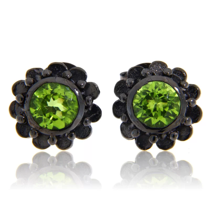 Cercei Argint 925 Rodiu Negru Peridot Natural - Sofisticat si Vibrant